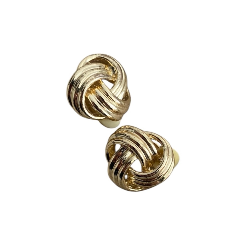 Gold Knot Round Clip On Earrings